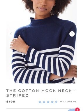 Alice Walk Navy & White Striped Cotton Mock Neck Sweater